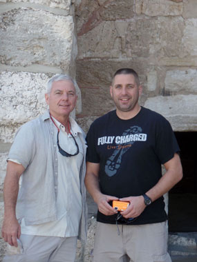 Jim Hartnett, left, director of community-wide security for the Jewish Federation of Cleveland, and Capt. Gary Haba of the Beachwood Police Department enjoy the sites of Bethlehem. 