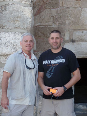 Jim Hartnett, left, director of community-wide security for the Jewish Federation of Cleveland, and Capt. Gary Haba of the Beachwood Police Department enjoy the sites of Bethlehem.